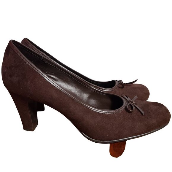Predictions Pumps Heels Womens, Brown suede Bow round toe 3.5 in heel size 8.5 - Picture 3 of 8